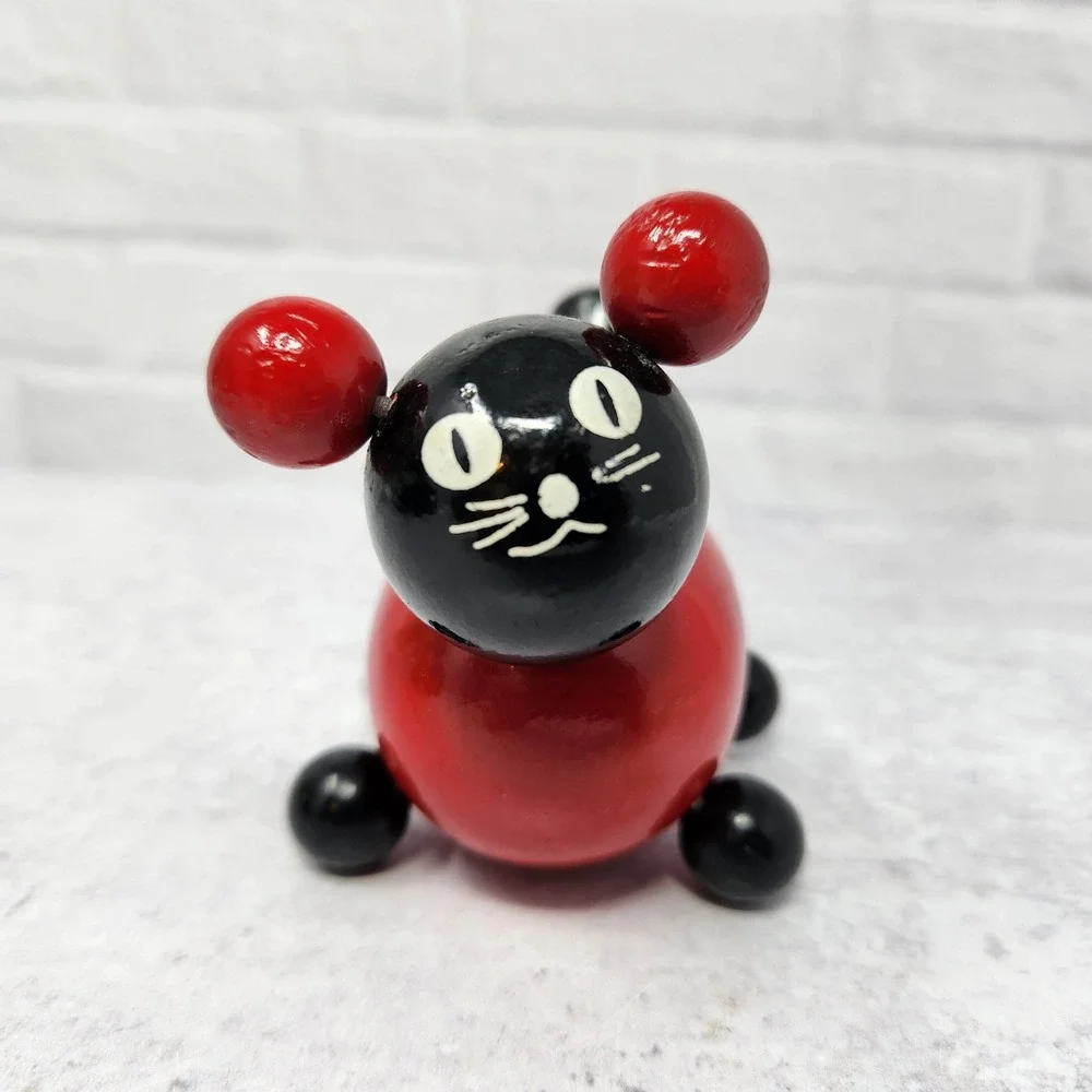 Rare Vintage Wooden Toy The Cat Kitty Brio 1970s 1980s Sweden Tiny Red Wood Cat